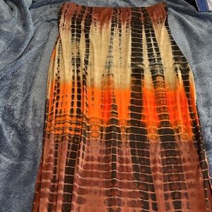 Fashion Nova Orange and Brown Midi Skirt